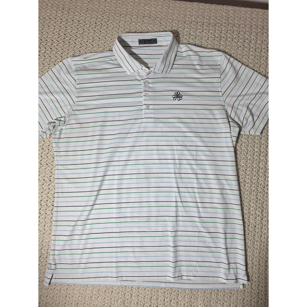 G/FORE Golf Polo Men XXL White Striped Excellent Erin Hills Shamrock Performance